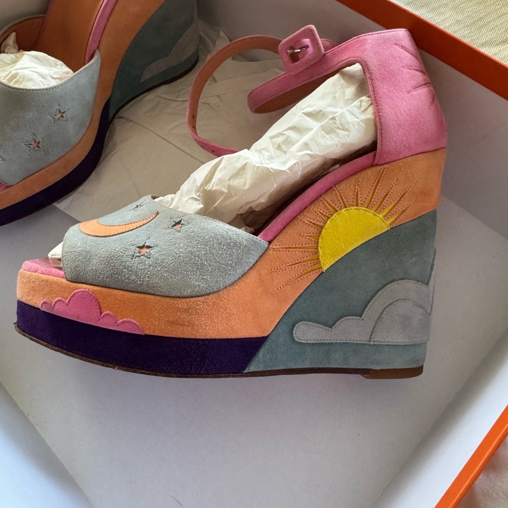 Hermès Suede Wedge Sandals